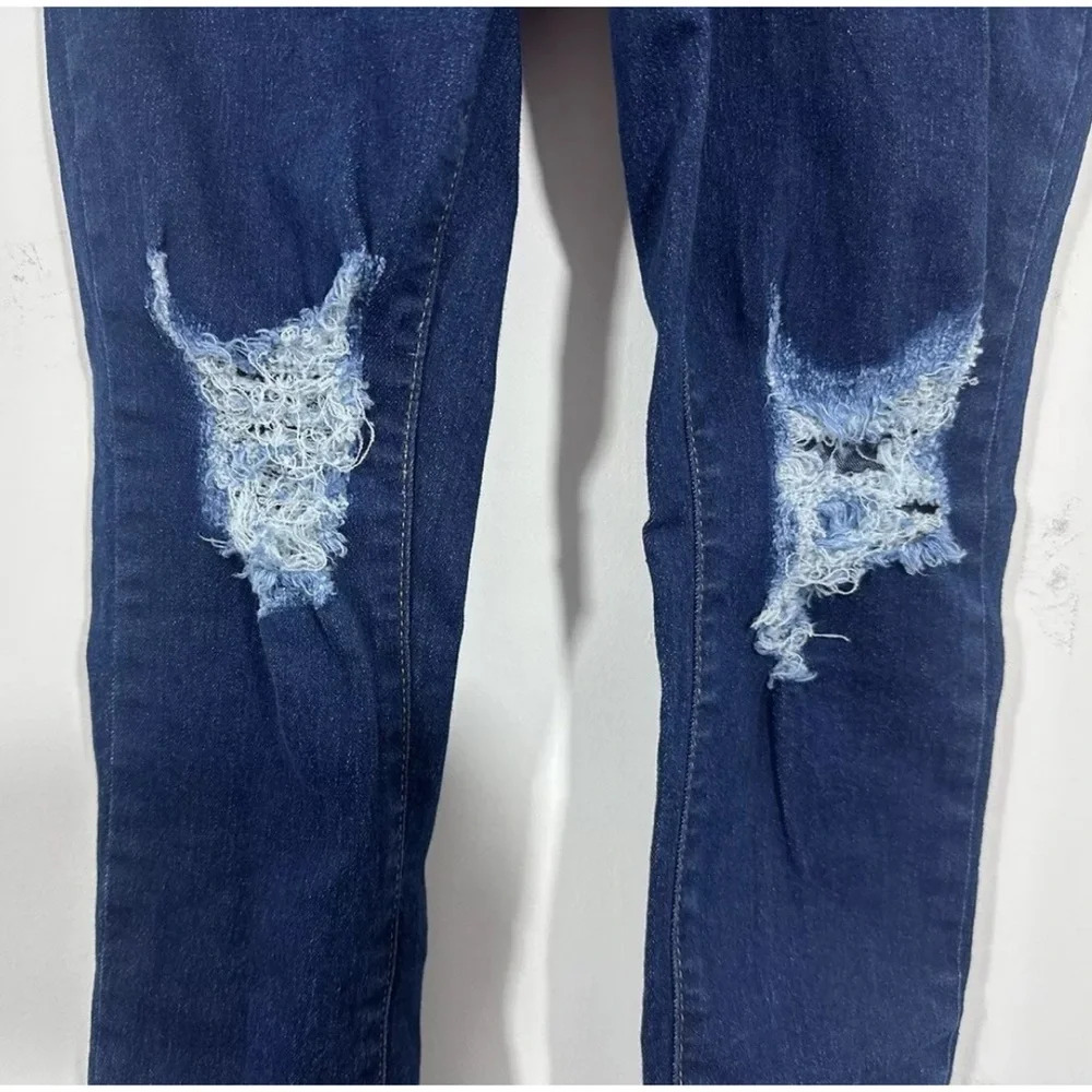NWT PrettyLittleThing Denim Dark Wash Hi Rise 5 Pocket Skinny Jeans Sz 0 Ripped - Picture 3 of 11